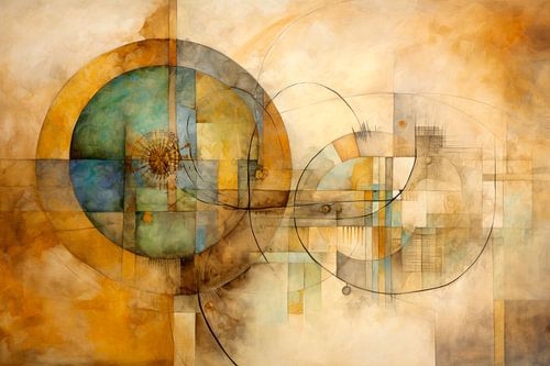 Abstract schilderij in aardetinten – Geometrische balans