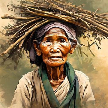 Oude vrouw in Myanmar van Gert-Jan Siesling
