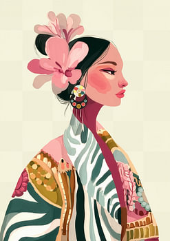 Femme mexicaine parmi les fleurs - Art du portrait moderne - Illustration colorée
