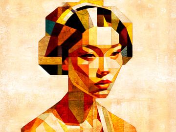 Sunny Geisha, modern portret van een Japanse vrouw van Mad Dog Art