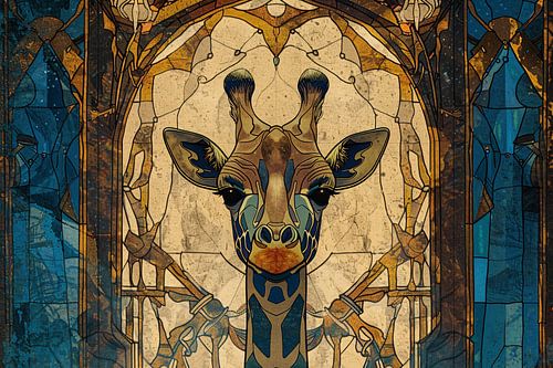 Abstracte giraffe in glas-in-lood stijl schilderij