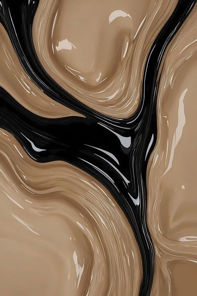 Abstracte Golvende Vormen in Beige en Zwart van Art & Soul Creations