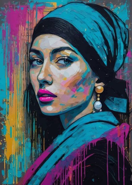 The Girl with a Pearl Earring Abstract Neon by MIROKKU