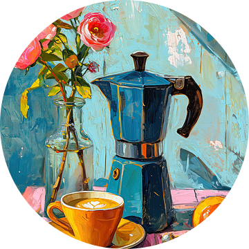 Koffie - koffiepot - Percolator - schilderij mexicaanse tinten van Marianne Ottemann - OTTI