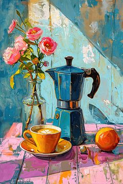 Koffie - koffiepot - Percolator - schilderij mexicaanse tinten van Marianne Ottemann - OTTI