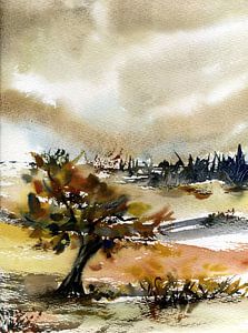 Land mit Baum  in Erdtönen - Land met boom