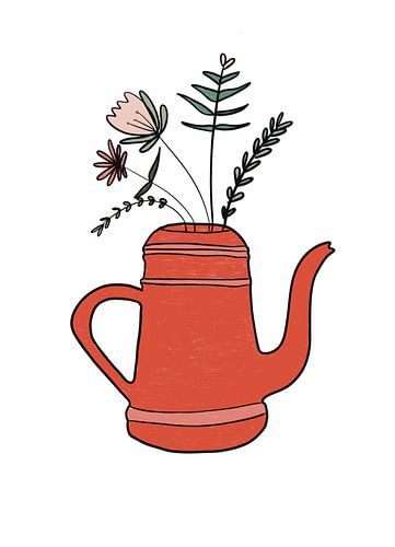 Illustration Gießkanne mit Blumen