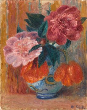 Tulpen en pioenen in kruik, William James Glackens