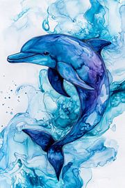 Aquarelle d'un dauphin dans les tons bleus sur Imperial Art House