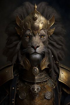 The king of the jungle | Portret van een leeuw van Digitale Schilderijen