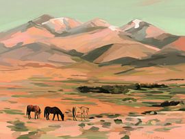 Desert Horses Mountain Landscape by IamHome Studio