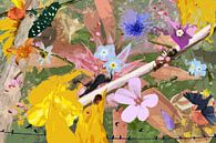 Nature morte avec des fleurs et des animaux près d'une branche par Susan Hol Aperçu