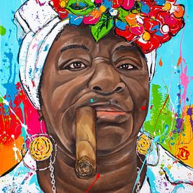 Cuban woman with cigar IV by Happy Paintings