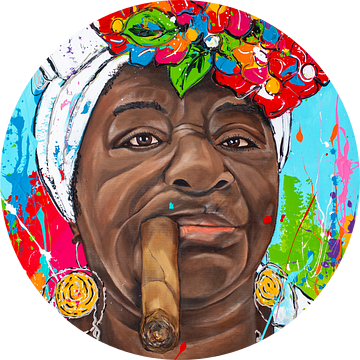 Cubaanse vrouw met sigaar IV van Happy Paintings