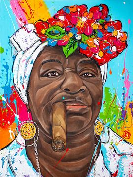 Cuban woman with cigar IV by Happy Paintings