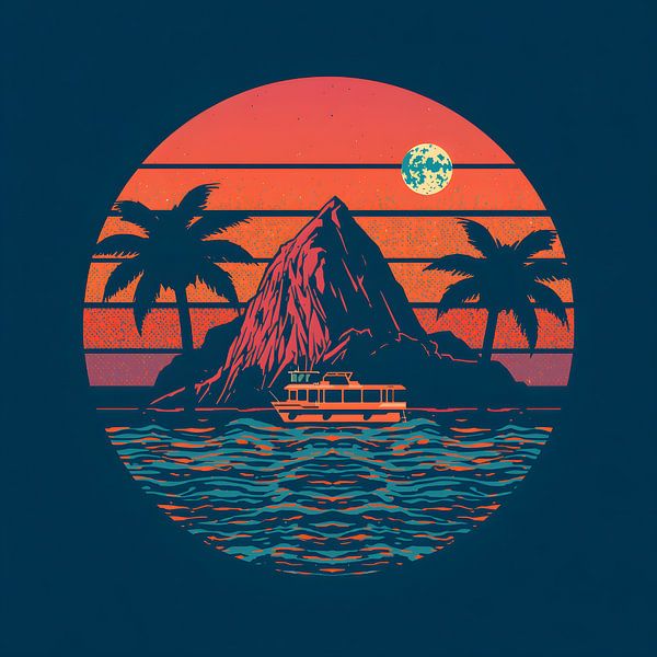 Midnight Island Cruise: Retro Sunset &amp; Full Moon Vibes by Kurator_Things