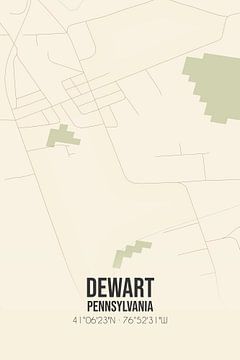 Vintage landkaart van Dewart (Pennsylvania), USA. van Rezona