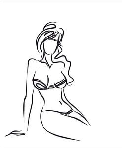 Mädchen im Bikini auf Zeichnung