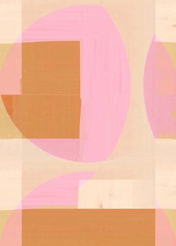 Mid Eeuw Bauhaus Vormen Roze Beige Oker van FRESH Fine Art