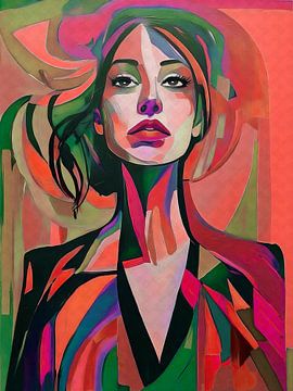 Modernes Porträt einer Frau. Weltfrauen: Korallenrot von Studio Pieternel