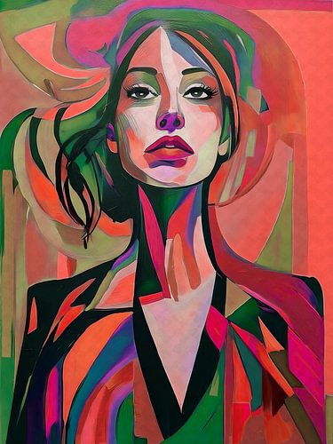 Modern Abstract Portret in trendy kleurencombinatie.  Serie: Wereldvrouwen