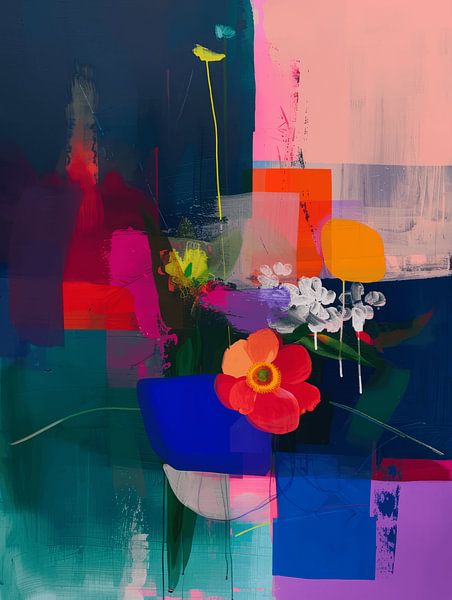 Super colourful abstract still life with flowers by Studio Allee