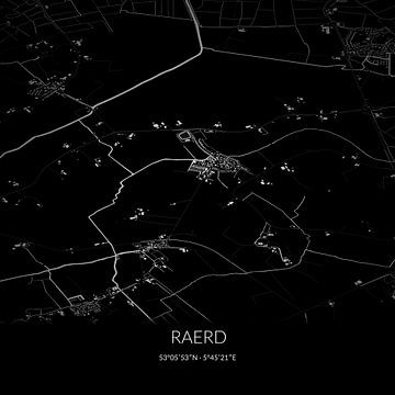Zwart-witte landkaart van Raerd, Fryslan. van Rezona