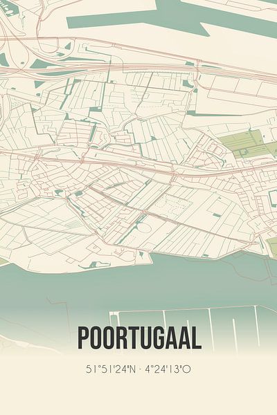 Carte ancienne de Poortugaal (Hollande méridionale) par Affiches de lieux