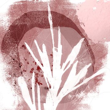 Modern botanical minimalist art. Abstract plant in dark pink and white by Dina Dankers