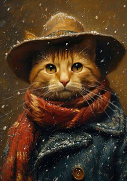 Cat with hat poster print, inspired by van Gogh by Niklas Maximilian