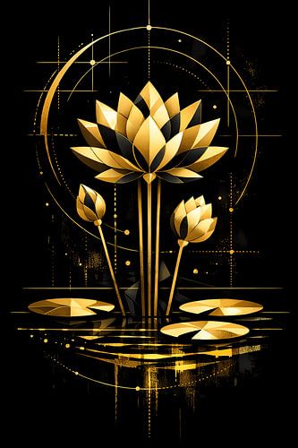 Harmony in Gold: Geometric Lotus Abstraction on Black