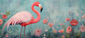Flamingo Kunstwerk | Flamingo in Bloom von Wunderbare Kunst