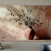 Klantfoto: Olijftak in aardewerken vaas van Imperial Art House, op canvas