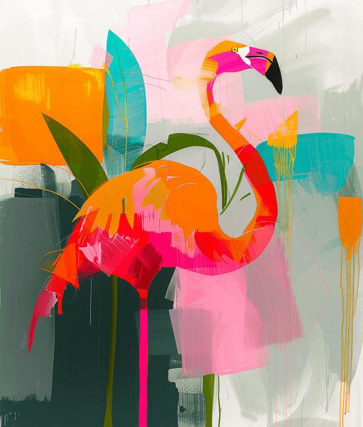 Colourful pink flamingo, hip illustration by Studio Allee