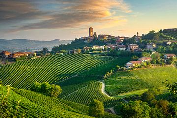 Barbaresco Dorf und Weinberge. Langhe, Italien von Stefano Orazzini