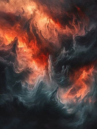 Stormwolken in vurige oranje en zwarte tinten