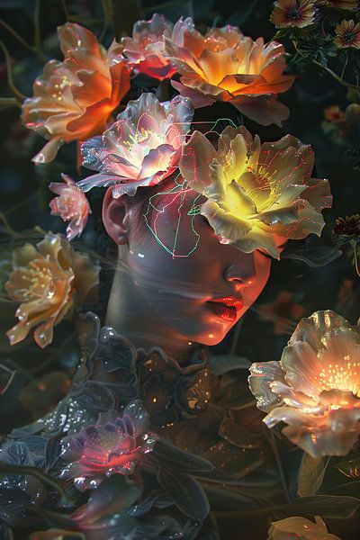 Fleurs illuminées | Pétales lumineux de la nuit par Peinture Abstraite