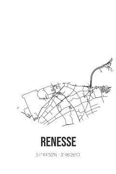 Renesse (Zeeland) | Karte | Schwarz und weiß von Rezona