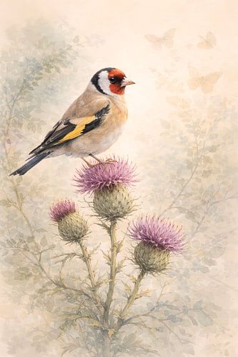 Chardon et chardonneret - études botaniques d'oiseaux