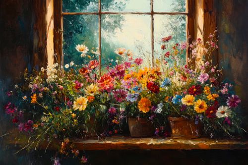 Bloemen bij het raam