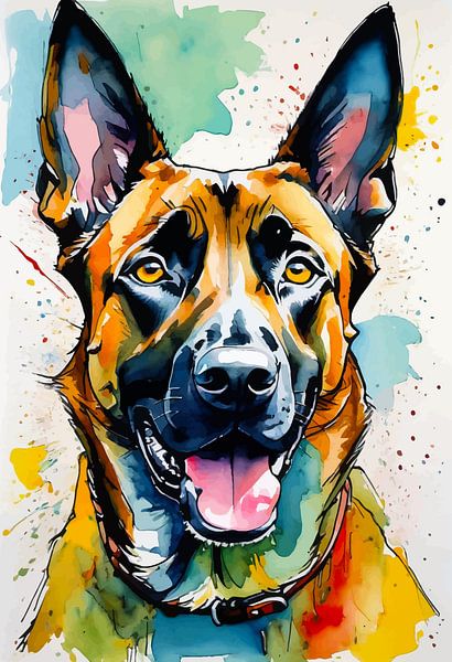 Belgian Malinois Shepherd Watercolor by MIROKKU