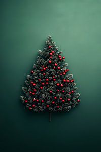 Minimalistisches Weihnachtsambiente - Grüner Baum mit roten Akzenten