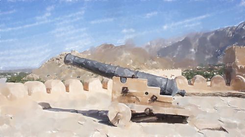 Kanon in een fort in Oman