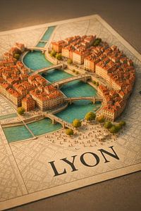 Lyon Confluence 3D Karte - Historische französische Stadt Wandkunst