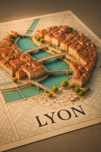 Lyon Confluence 3D Map – Historic French City Wall Art