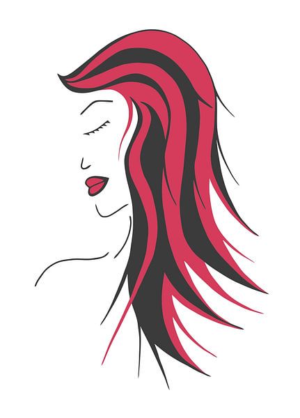 Mooie vrouw met rood en zwart haar van Stinis illustraties