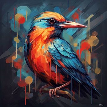 abstraktes Aquarell eines Vogels von Gelissen Artworks