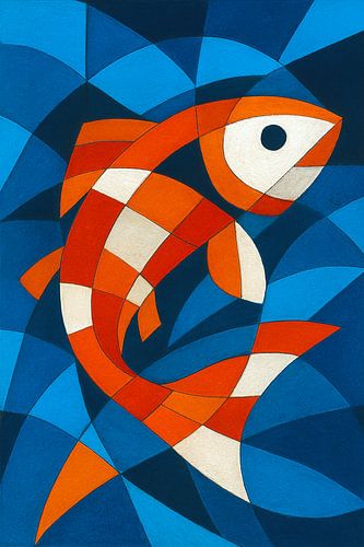 Abstract koikarper schilderij.
