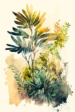 Aquarelle de plantes d'été sur Vlindertuin Art