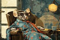 Souris détendue dans un fauteuil vintage